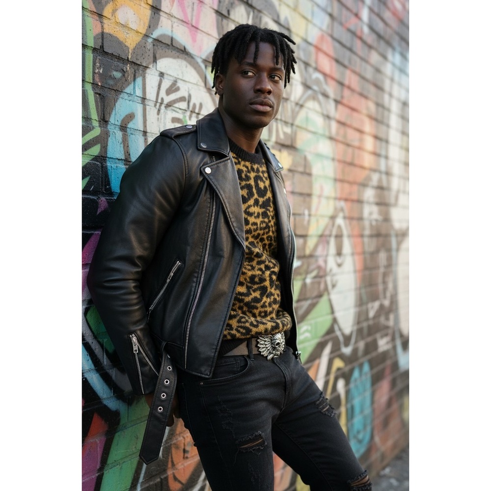 Straight To Hell Riley Mens Leopard Print Sweater Gold Black  M Goth Rocker Punk